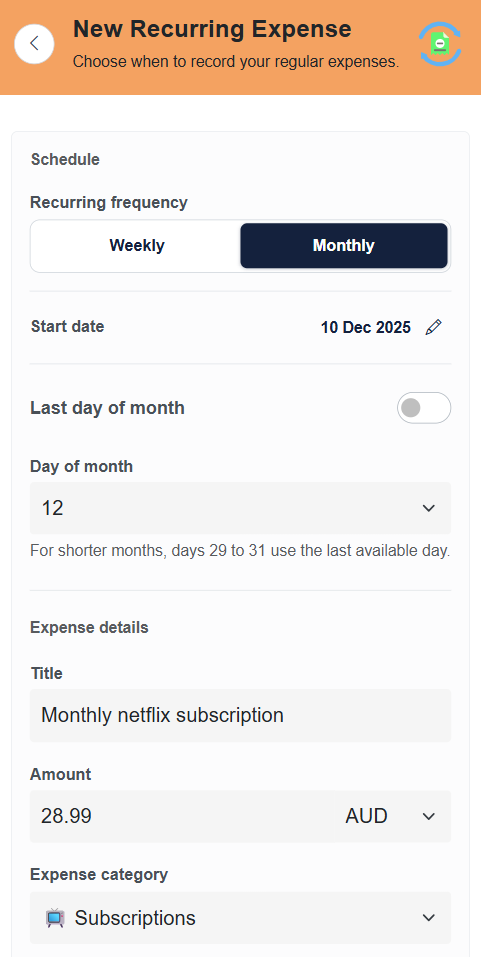 Zupitr expense capture screen